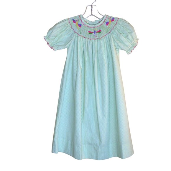 Le' Za Me Smocked Dress Green 4 - Picture 2 of 6